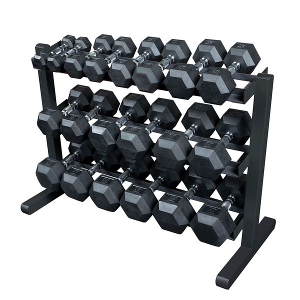 Body-Solid Rubber Hex 5 to 50lb Dumbbell Set with Rack