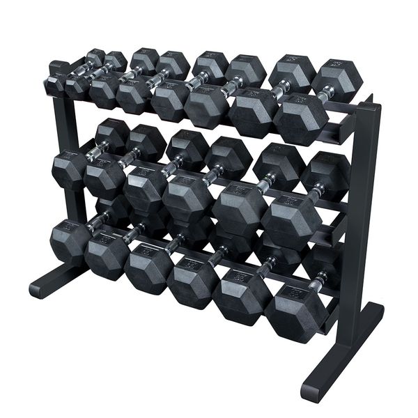 Body-Solid Rubber Hex to 50lb Dumbbell Set with Rack — Bandit