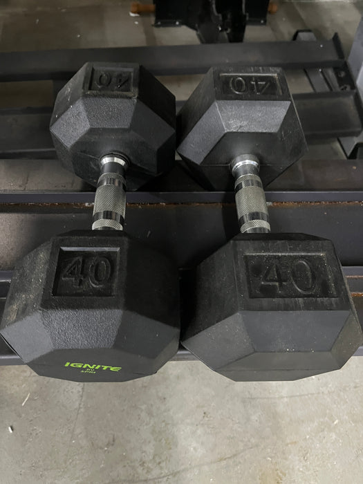 Used Ignite by SPRI 40 lbs Rubber Hex Dumbbell