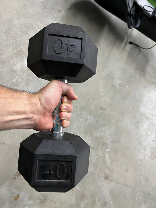 Used Ignite by SPRI 40 lbs Rubber Hex Dumbbell