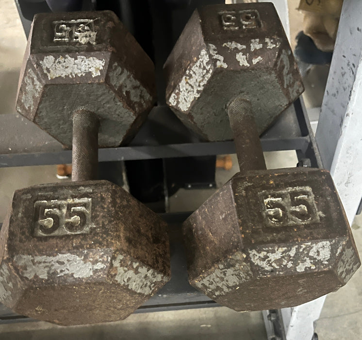 Used Body-Solid Iron Hex Dumbbells 55lbs