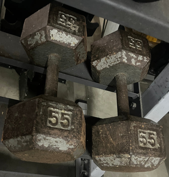 Used Body-Solid Iron Hex Dumbbells 55lbs