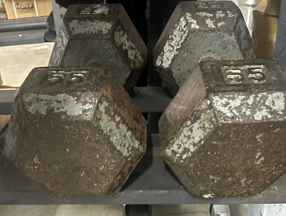 Used Body-Solid Iron Hex Dumbbells 55lbs